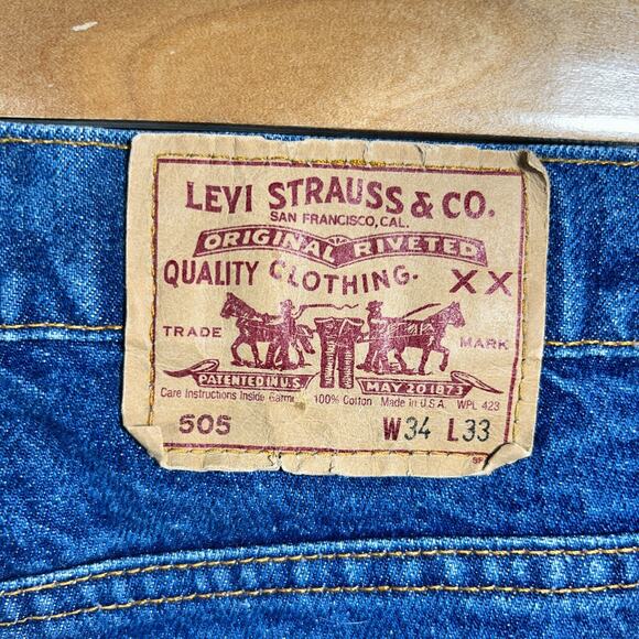 Vintage Levis 505 Jeans Straight Red Tab Made In USA 80s 33 x 33 TAG 34 x 33 - Picture 3 of 9
